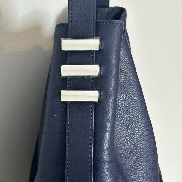 Luana Italy Leather Bucket Hobo Bag Navy Blue Leather Silver Tone Hardware New - Picture 13 of 13